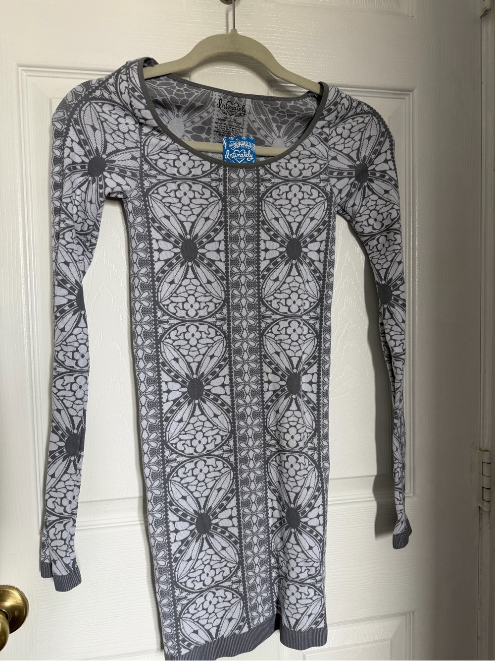 Free People Gray and White Patterned Mini Dress